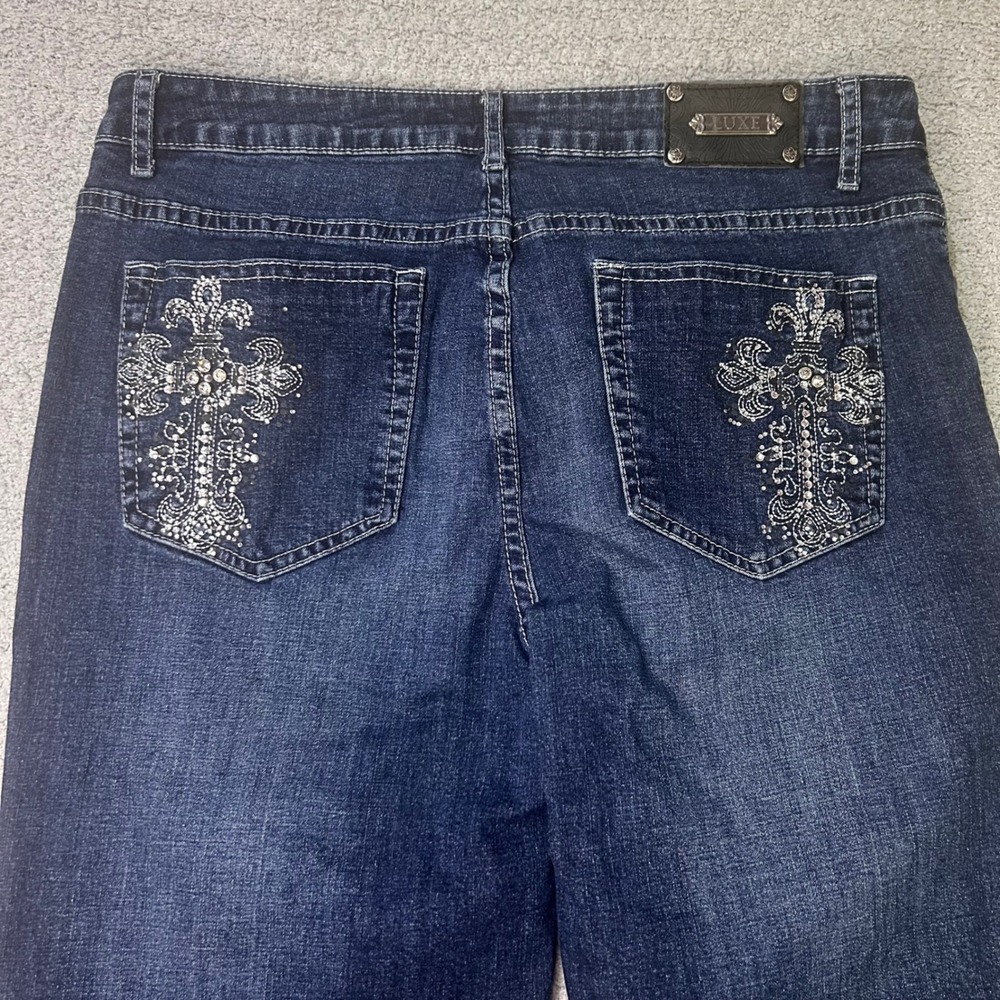 Tru Luxe Jeans Flare 10 Blue Rhinestone Cross Y2K Mcbling Western Cyber 2000s
